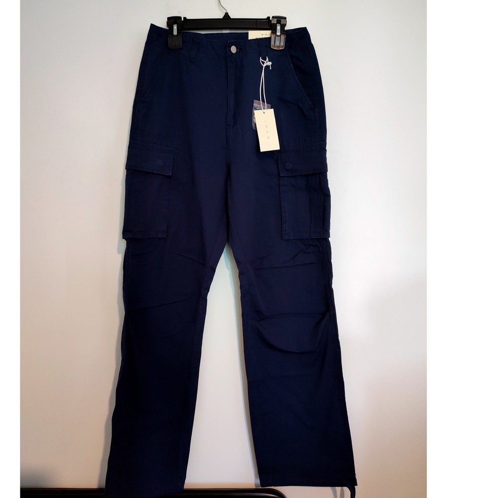 MNML Ultra Baggy Vintage Cargo Pants Navy Blue Cotton Ripstop M2023-P996 Size 30